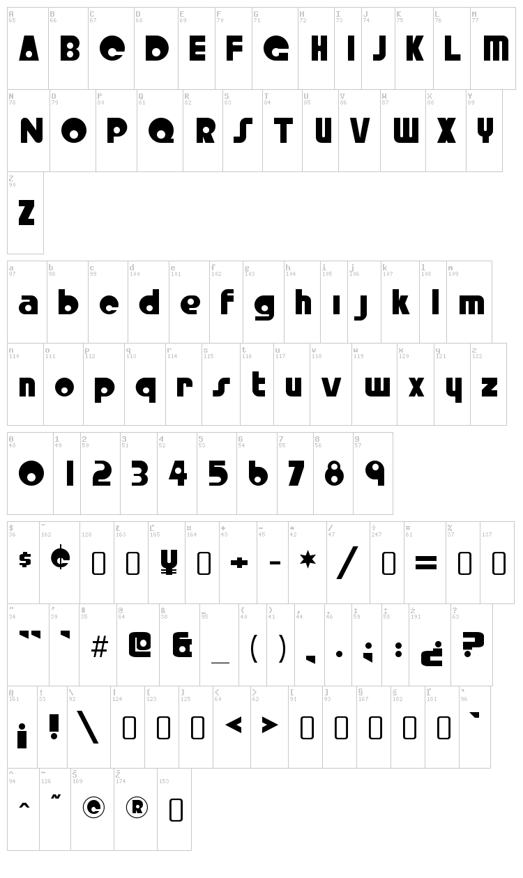 Crystal Radio Kit font map